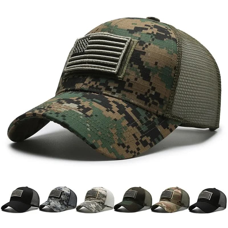 American Flag Camouflage Sticker Embroidered Baseball Cap Net Hat Men Outdoor Velcro Cap