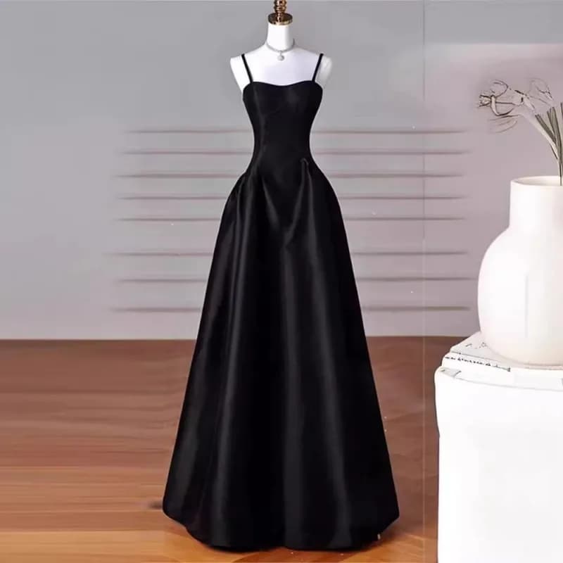 French Strapping Dress Tiktok 2026new French Black Suspender Slim Dress Student Art Examination Banquet High Waist Evening Dress