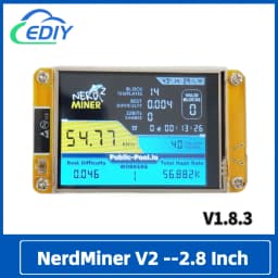 NerdMiner V2 Hashrate, Smart Display, Crypto Solo, Lottery, Nerd Miner, Bitcoin Miner ESP32-2432S028R, 49 K/S, 2.8 inch