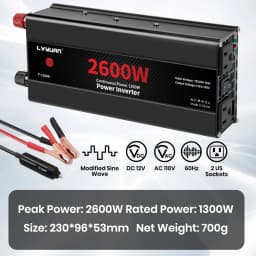 Car Power Inverter 1500W 2000W 2600W 6000W DC 12V To AC 120V Transformer with Dual Socket Charge,2×3.1A USB Port.