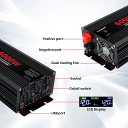 Car Power Inverter 1500W 2000W 2600W 6000W DC 12V To AC 120V Transformer with Dual Socket Charge,2×3.1A USB Port.