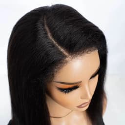 Kinky Straight Bob Side Part Human Hair Lace Wig Pre Plucked 14inches Natural Hairline Wig Natural Black Color Glueless Wigs