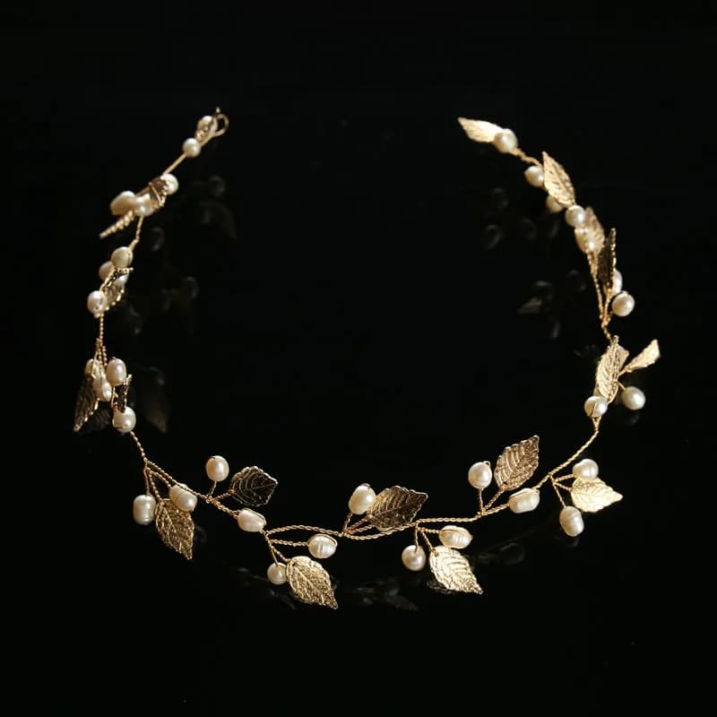 Pearl Flower Headband Tiaras Crowns Girls Silver Gold Color Leaf Headpiece Bridal Hair Jewelry Elegant Wedding Hair Accessories