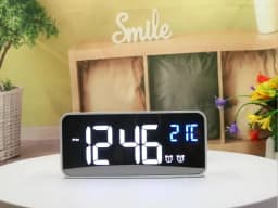 Digital Alarm Clock Temperature Display Portable Bedside Music Clock for Home Office Bathroom Dual Alarms Ringtones Rechargeable