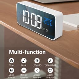 Digital Alarm Clock Temperature Display Portable Bedside Music Clock for Home Office Bathroom Dual Alarms Ringtones Rechargeable