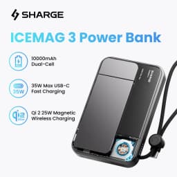 SHARGE Qi 2.2 25W Power Bank Wireless Fast Charge 10000mAh Type C Cable for MagSafe Portable Charger External Battery