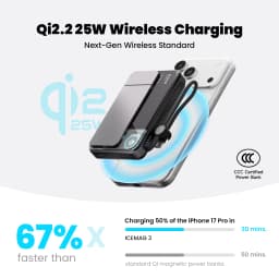 SHARGE Qi 2.2 25W Power Bank Wireless Fast Charge 10000mAh Type C Cable for MagSafe Portable Charger External Battery