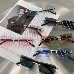 Rimless Sunglasses Rectangle Fashion Popular Women Men Shades Small Square Sun Glasses For Female Male Summer Traveling Oculos