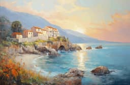 Vintage Countryside Seascape Amalfi Coastal Paris City Street Neutral Landscape Canvas Painting Print Rustic Poster Home Decor