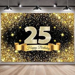 Golden Black Birthday Party Background, 18-40-50-60-Year-Old Photography Background, Photo Booth Logo, Poster Background Banner