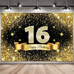 Golden Black Birthday Party Background, 18-40-50-60-Year-Old Photography Background, Photo Booth Logo, Poster Background Banner