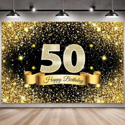 Golden Black Birthday Party Background, 18-40-50-60-Year-Old Photography Background, Photo Booth Logo, Poster Background Banner