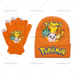 Pika Chu Knitted Hat Gloves Set Anime Pok É Mon Girl Boy Cute Cap Fashion Rayquaza Glove Child Winter Warm Accessories Gift