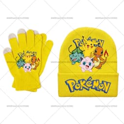 Pika Chu Knitted Hat Gloves Set Anime Pok É Mon Girl Boy Cute Cap Fashion Rayquaza Glove Child Winter Warm Accessories Gift