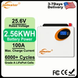 Jsdsolar 2.56KWH LiFePO4 Battery Pack 25.6V 100Ah BMS Lithium Battery Solar Battery Photovoltaic Storage System for Off-Grid RV Solar Grade A Cells 6000+ Cycles RS485 CAN No Tax US Warehouse