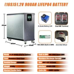 LiFePO4 48V 900Ah Lithium Battery with WiFi&Bluetooth 51.2V 100Ah 200Ah 300Ah 600Ah Solar Battery for Off-Grid RV Solar No Tax