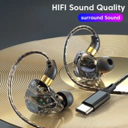 Type-C Wired Headphones In-Ear Sports Heavy Bass Gaming Earphones With Mic Volume Adjustment Call Line Control Cellphones Earbud