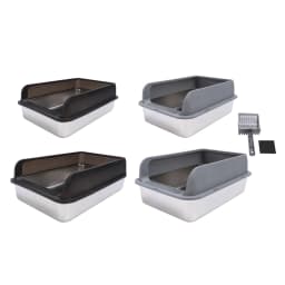 Cat Litter Box Stainless Steel Anti Splashing Odorless Easy to Clean High Sides Semi Enclosed Cat Litter Box with Lid for Cats