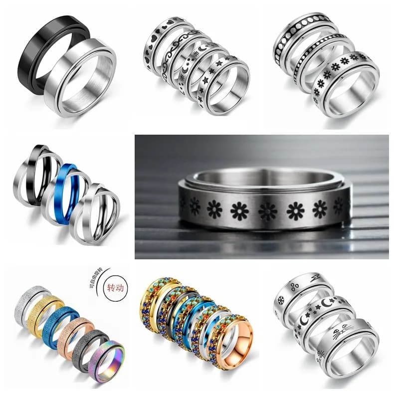 Anxiety Ring Figet Spinner Rings For Women & Men Stainless Steel Rotate Freely Spinning Anti Stress Accessories Jewelry Gifts