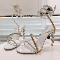 Glitter Crystal Decor High Thin Heels Sandals Women Shiny Snake Shaped Elastic Strap Design Sandalias Summer Party Dress Shoes