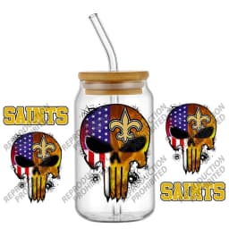 High Quality 3D Skull Sports Team Decal UV DTF Cup Wrap for 16oz Libbey Glasses Can DIY Mug Transfer Stickers