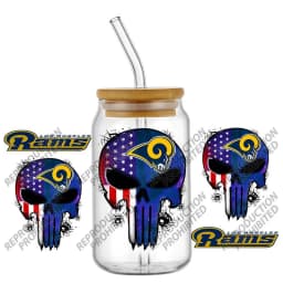 High Quality 3D Skull Sports Team Decal UV DTF Cup Wrap for 16oz Libbey Glasses Can DIY Mug Transfer Stickers
