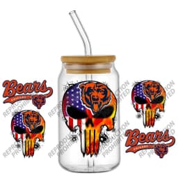 High Quality 3D Skull Sports Team Decal UV DTF Cup Wrap for 16oz Libbey Glasses Can DIY Mug Transfer Stickers