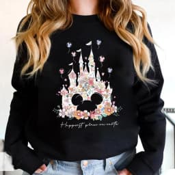 Aesthetic Floral Castle Sweatshirt Vintage Castle Hoodie Happiest Place on Earth Pullover Trendy Women Long Sleeves Sweatshirts