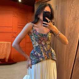Elegant Women's Floral Printed Fishbone Corset Waist Cinching Sleeveless Strapless Tops 2026 Summer Lady Party Vacation Top