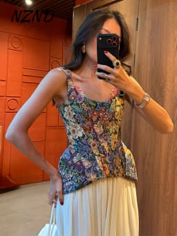Elegant Women's Floral Printed Fishbone Corset Waist Cinching Sleeveless Strapless Tops 2026 Summer Lady Party Vacation Top