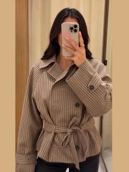 Chic Grid Belt Women's Coat Double Breasted Lapel Lace-Up Long Sleeve Lady Coats 2026 Autumn Fashion Female Vintage Jacket Lady