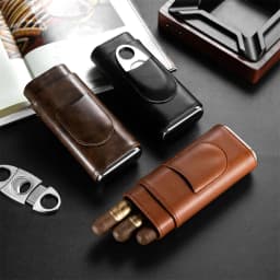 3-pack Cigar Case Portable Leather Holder Box Storage with Stainless Steel Sharp Cigar Cutter Luxury Smoking Accessories CH-24FA