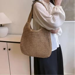 Homefish Rattan Straw Woven Tote Bag For Women Large Capacity Summer Casual Beach Shoulder Handbag