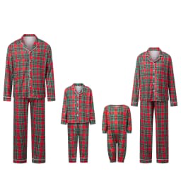 Family Christmas Pajamas Matching Sets Adult And Kids Xmas Red Plaid Button Shirts Tops+Pants Baby Romper Loungewear Pyjamas