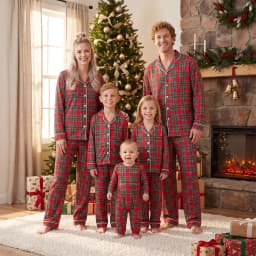 Family Christmas Pajamas Matching Sets Adult And Kids Xmas Red Plaid Button Shirts Tops+Pants Baby Romper Loungewear Pyjamas