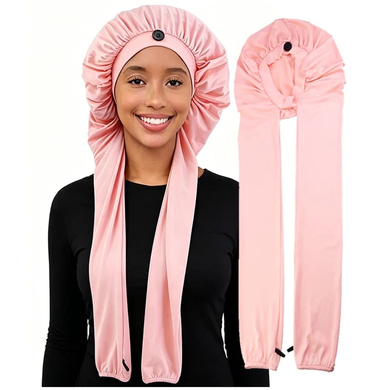 Women's Bonnet Satin Sleeping Hat Long Tail Braid Hair Night Sleep Cap Head Cover Bonnets Shower Caps For Sauna Bathing Bonnet