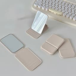 Desktop Makeup Mirror Solid Color PU Leather Simple Portable Handheld Makeup Mirror Foldable Student Compact Cute Pocket Mirror