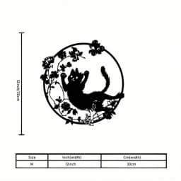 Cat Silhouette Metal Art, Black White Iron Wall Decor for Indoor Outdoor, Rust-Proof Waterproof Bedroom Bathroom