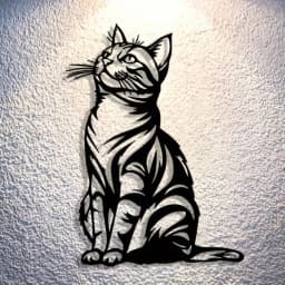 Cat Silhouette Metal Art, Black White Iron Wall Decor for Indoor Outdoor, Rust-Proof Waterproof Bedroom Bathroom