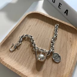 Vintage Thick Chain Bracelets for Women Fashion Pearl Heart Charm Strand Bracelet Punk Aesthetic Jewelry Party Gift