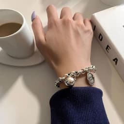 Vintage Thick Chain Bracelets for Women Fashion Pearl Heart Charm Strand Bracelet Punk Aesthetic Jewelry Party Gift