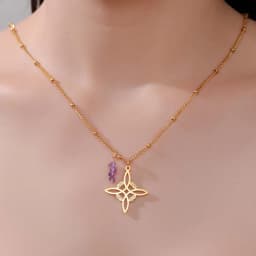 Dawapara Witches Knot Necklace Spiritual Amethyst Protective Necklace Stainless Steel Celtics Knot Good Luck Amulet