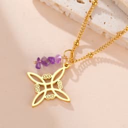 Dawapara Witches Knot Necklace Spiritual Amethyst Protective Necklace Stainless Steel Celtics Knot Good Luck Amulet