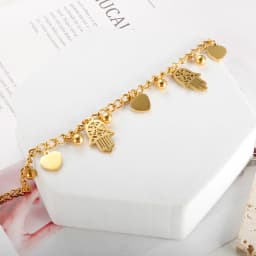 Trendy Stainless Steel Palm Heart Bracelet For Women Girl Gold Color Cuban Link Chain Round Ball Bracelets 18 K Plated Jewelry