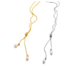JeeMango Natural Freshwater Pearl Pendant Necklace for Women Exquisite Stainless Steel Sweet Jewelry Mother Sister Gift JN24060