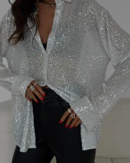 New Spring Women's Shirts Fashion Shiny Sigle Breasted Button Long Sleeve Shirt Female Party Turn Down Collar Streetwear Shirts