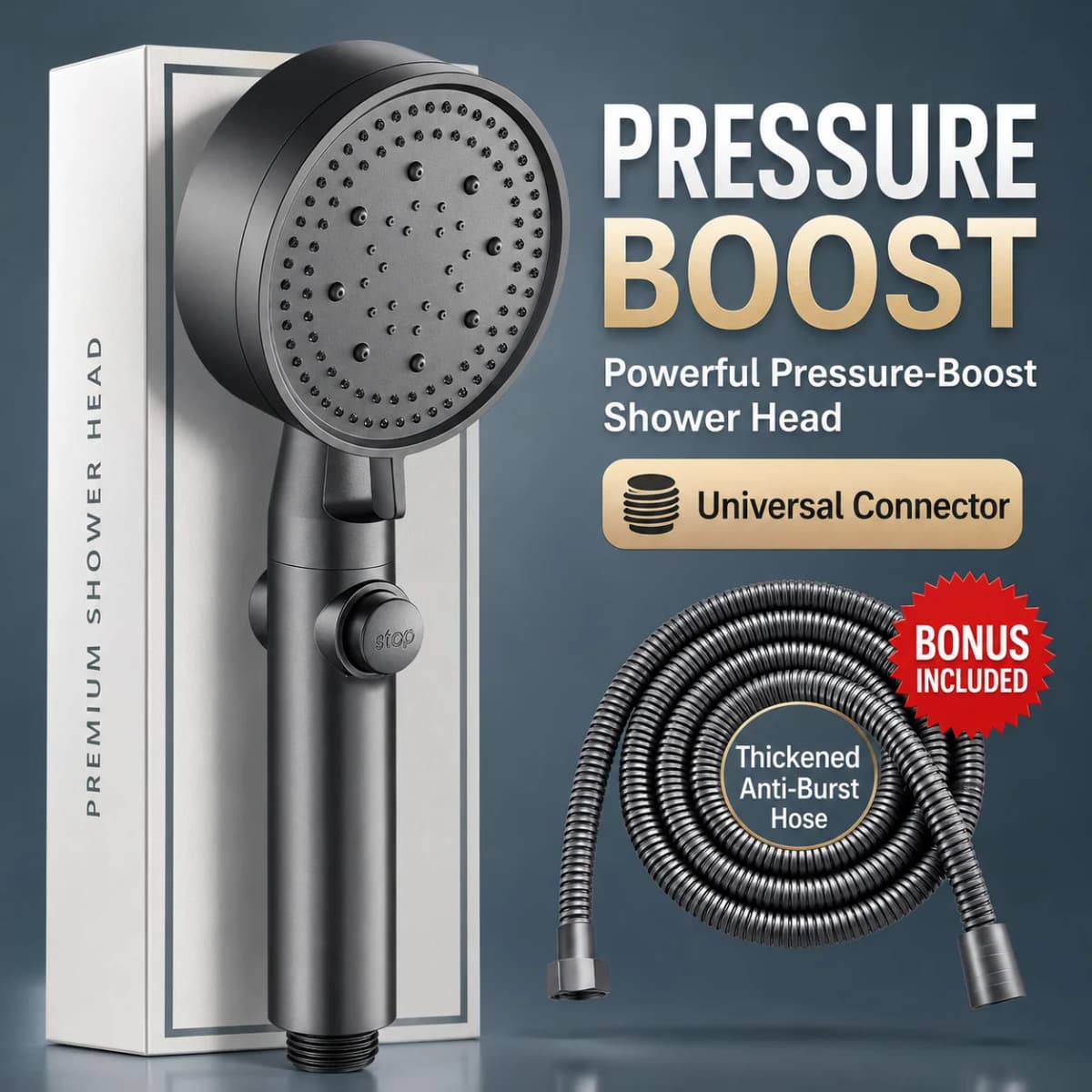 High Pressure Shower Head Handheld Large Panel Rainfall Showerhead with One-Key Stop Water Saving for Bathroom Accessories