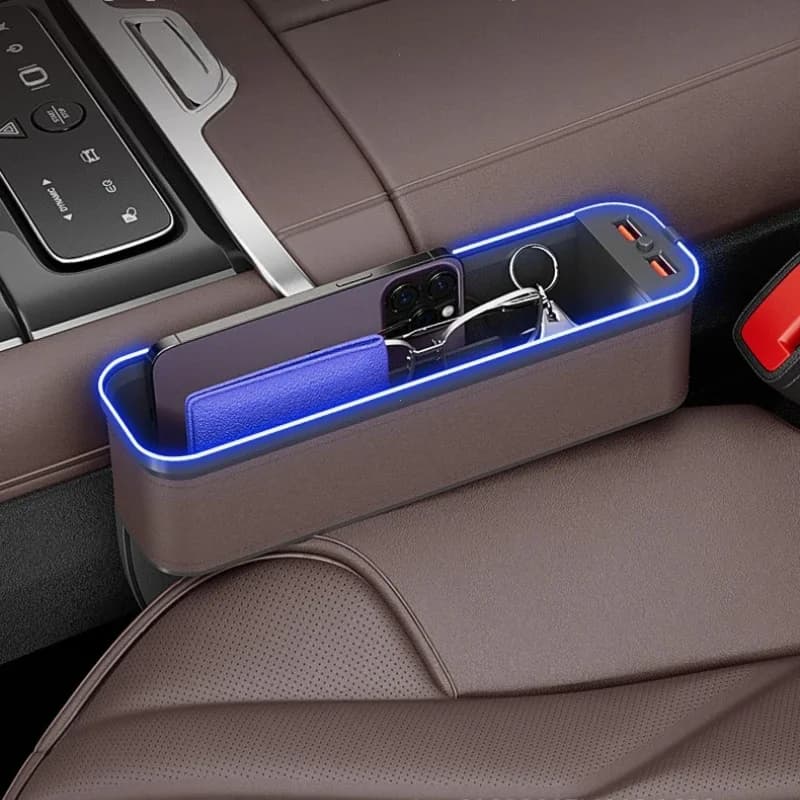 LED Car Crevice Storage Organizer Box Car 2 USB Charging Colour Light Seat Gap Storage Box Auto Interior Stowing Tidying