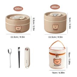 WORTHBUY Portable Cute Bear 304 Stainless Steel Insulated Bento Lunch Box Microwave Sealed Lunch Container For Kids Students