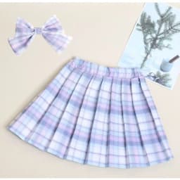 Teen Girls Checkered Skirt Children College Style Clothing Spring Summer Kid Fashion JK Striped Pleated Skirt+Bow Tie 3-12 Years